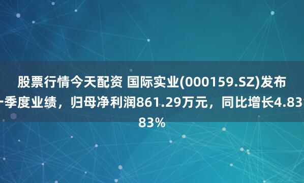 股票行情今天配资 国际实业(000159.SZ)发布一季度业绩，归母净利润861.29万元，同比增长4.83%
